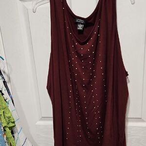 Catherines Burgundy Studded Drapey Tank Top